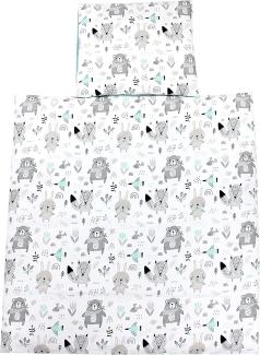 TupTam Unisex Baby Wiegenset 4-teilig Bettwäsche-Set: Bettdecke mit Bezug und Kopfkissen mit Bezug, Farbe: Bären/Füchse/Mint, Größe: 80x80 cm