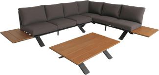 Aluminium Garten-Garnitur HWC-M62, Sitzgruppe Garten-/Lounge-Set Sofa, Holzoptik ~ Gestell anthrazit, Polster dunkelgrau