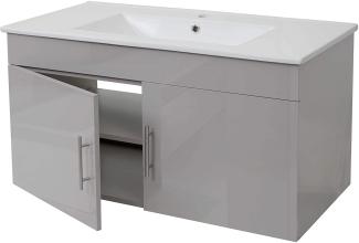 Waschbecken + Unterschrank HWC-D16, Waschbecken Waschtisch, hochglanz 90cm ~ grau