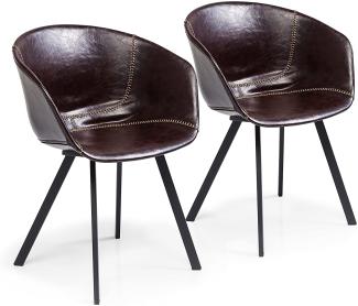 Kare Design Esszimmerstuhl Lounge 2er Set, moderner Stuhl mit Armlehne und beigen Nähten, Dunkelbraun (H/B/T) 77x59,5x53,5cm