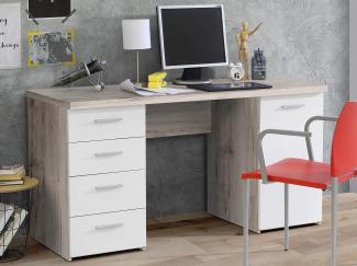 Schreibtisch >Balu< in Sandeiche Weiß matt - 145x76,3x60cm (BxHxT)
