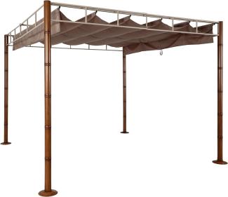 Pergola HWC-L42, Garten Pavillon Terrassenüberdachung, stabiles 7cm-Metall-Gestell 3x3m Bambus-Optik ~ taupe-braun
