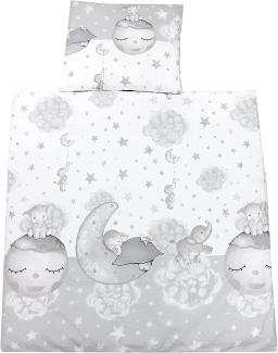TupTam Unisex Baby Wiegenset 4-teilig Bettwäsche-Set: Bettdecke mit Bezug und Kopfkissen mit Bezug, Farbe: Mond mit Elefant/Grau, Größe: 80x80 cm