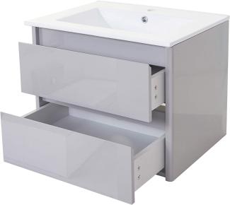 Waschbecken + Unterschrank HWC-B19, Waschbecken Waschtisch Badezimmer, hochglanz 50x60cm ~ grau