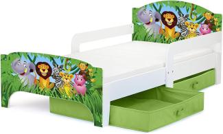 Leomark 'Tiere' Kinderbett mit Schubladen für Bettwäsche und Matratze 140 x 70 cm weiß