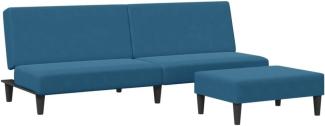 Schlafsofa 2-Sitzer mit Fußhocker Blau Samt (Farbe: Blau)