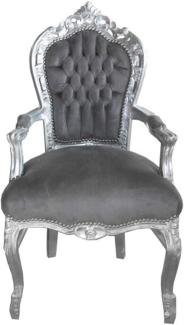 Casa Padrino Barock Esszimmer Stuhl mit Armlehnen Grau / Silber - Möbel Antik Stil