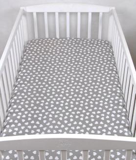 BABYLUX Spannbetttuch 70 x 140 cm Baby SPANNBETTLAKEN Baumwolle Kinderbett 95. Herzen Grau