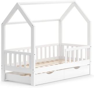 VitaliSpa Kinderbett Hausbett Gästebett Wiki Weiß 80x160cm Schublade Lattenrost