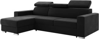 MEBLINI Schlafcouch mit Bettkasten - VOSS - 242x168x79cm Links - Schwarz Samt - Ecksofa mit Schlaffunktion - Sofa mit Relaxfunktion und Kopfstützen - Couch L-Form - Eckcouch - Wohnlandschaft