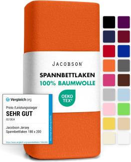 Jacobson Jersey Spannbettlaken Spannbetttuch Baumwolle Bettlaken (140x200-160x200 cm, Orange)