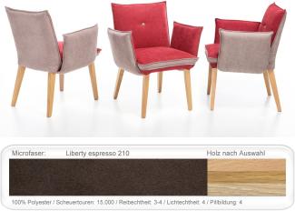 4x Sessel Gerit 1 Rücken mit Knopf Polstersessel Esszimmer Massivholz Buche natur lackiert, Liberty espresso