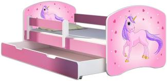 Kinderbett Jugendbett mit einer Schublade und Matratze Rausfallschutz Rosa 70 x 140 80 x 160 80 x 180 ACMA II (17 Pony, 80 x 160 cm mit Bettkasten)