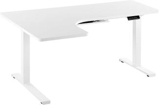 Schreibtisch elektrisch höhenverstellbar, linksseitig, Weiß Spanplatte, 65-131 x 160 x 110 cm