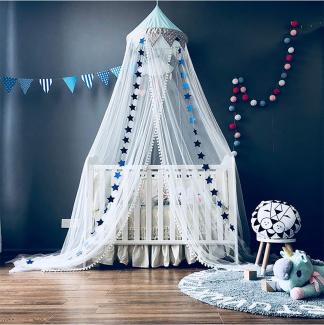 Baby Moskitonetz Betthimmel mit Sternen Wimpel Niedliche Hängezelte Netting Vorhänge Dekoration für Kinder Kinderzimmer Prinzessin Babybett, Blau