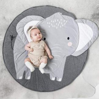 KIKOM Baby Krabbeldecke Cartoon Tier Baby Spielmatte Spieldecke Baumwolle Weiche Schlafteppich für Baby Kinder 90CM (Elefant)