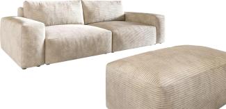 Big-Sofa Lanzo XL 270x130 cm Cord Beige mit Hocker