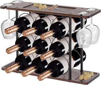 Todeco Weinregal Metall, Flaschenregal 9 Flaschen Wein, Weinhalter Weinständer Flaschenständer Einfach Anzubringen, für Küche, Esszimmer, Bar