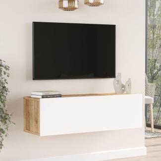 [en. casa] TV Hängeboard Lapinlahti Lowboard Hängeschrank 100 cm TV Board Fernsehtisch Wandregal hängend Eiche rustikal/Weiß