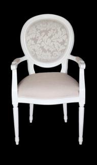 Casa Padrino Barock Esszimmer Stuhl mit Armlehne Creme / Weiß - Designer Stuhl - Luxus Qualität