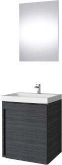 Planetmöbel Waschtischunterschrank in Anthrazit 50cm mit Waschbecken & Spiegel, Badmöbel Set für Badezimmer Gäste WC