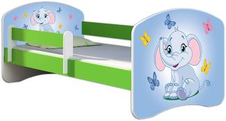 ACMA Kinderbett Jugendbett mit Einer Schublade und Matratze Grün mit Rausfallschutz Lattenrost II 140x70 160x80 180x80 (26 Elefant, 160x80)
