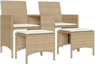 Gartensofa 2-Sitzer mit Tisch und Hockern Beige Poly Rattan 4003894