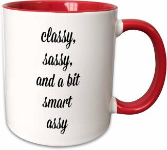 3dRose Classy Sassy & A Bit Smart Assy, Schwarze Buchstaben auf White-Two Tasse, Keramik, Schwarz-Weiß, 10,16 x 7,62 x 9,52 cm