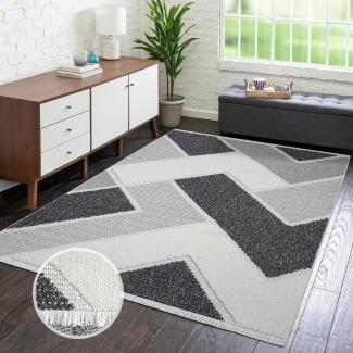 carpet city Teppich Kurzflor Wohnzimmer - Grau - 200x290 cm - Teppiche Fransen Boho-Style - Geometrisches Muster - Schlafzimmer, Esszimmer