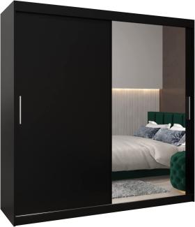 Schwebetürenschrank Tokyo 2-200 cm mit Spiegel Kleiderschrank mit Kleiderstange und Einlegeboden Schlafzimmer- Wohnzimmerschrank Schiebetüren Modern Design (Schwarz)