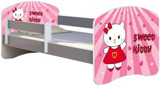 ACMA Kinderbett Jugendbett mit Einer Schublade und Matratze Grau mit Rausfallschutz Lattenrost II (15 Sweet Kitty, 180x80)