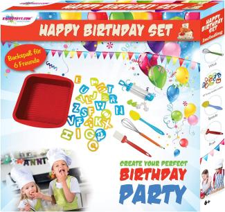 Backset Happy Birthday für Kinder mit Backform Buchstaben und viel Zubehör