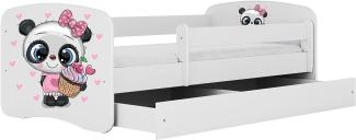 Kinderbett Jugendbett Weiß mit Rausfallschutz Schublade und Lattenrost Kinderbetten für Mädchen und Junge - Panda 70 x 140 cm