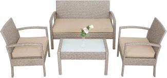 Casaria Poly Rattan Lounge Set 5cm Auflagen Wetterfest Sitzgruppe Balkon Garten Gartenmöbel Grau Beige