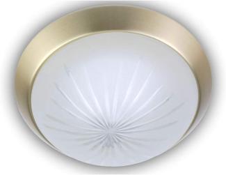 LED-Deckenleuchte rund, Schliffglas satiniert, Dekorring Messing matt, Ø 30cm