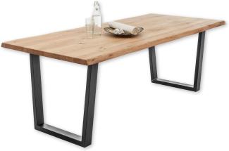 BENNY Esstisch Baumkante Massivholz Eiche - Hochwertiger Baumkantentisch mit schwarzem Metallgestell für Ihr Esszimmer - 220 x 75 x 100 cm (B/H/T)