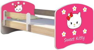Kinderbett Jugendbett mit einer Schublade und Matratze Sonoma mit Rausfallschutz Lattenrost ACMA II 140x70 160x80 180x80 (16 Sweet Kitty 2, 160x80)