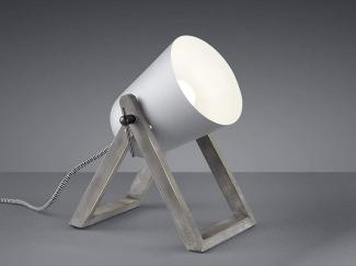 LED Tischleuchte Naturholz mit Metallschirm in Grau Ø12 Höhe 21cm