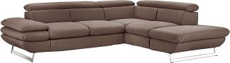 Mivano Ecksofa Prestige, Moderne Couch in L-Form mit Ottomane, Kopfteile und Armteil verstellbar, 265 x 74 x 223, Strukturstoff, braun