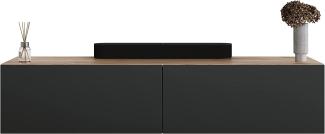 Planetmöbel TV Board 140 cm Gold Eiche/Anthrazit, TV Schrank mit 2 Klappen als Stauraum, Lowboard hängend oder stehend, Sideboard Wohnzimmer