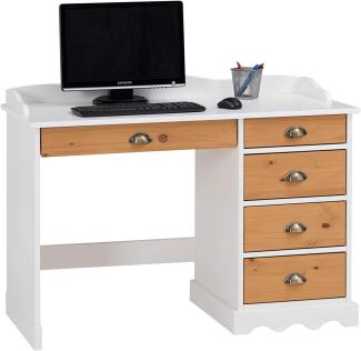 IDIMEX Schreibtisch Bürotisch Colette Arbeitstisch mit Aufsatz, Kiefer massiv, weiß/braun lackiert, Landhausstil