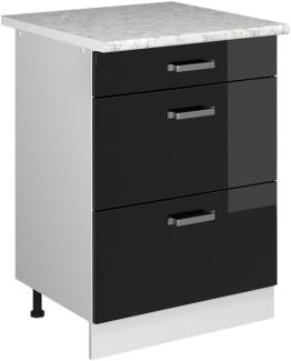 Vicco Küchenunterschrank R-Line, Schwarz Hochglanz/Weiß, 60 cm mit Schubladen, und Arbeitsplatte