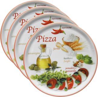 4er Set Pizzateller Napoli Red Ø 32 cm Servier-Platte XL-Teller Porzellan