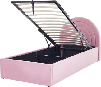 Polsterbett Samtstoff rosa mit Bettkasten hochklappbar 90 x 200 cm ANET