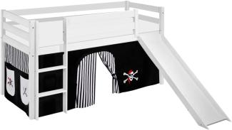 Lilokids 'Jelle' Spielbett 90 x 190 cm, Pirat Schwarz Weiß, Kiefer massiv, mit Rutsche und Vorhang