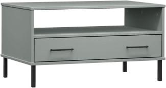 vidaXL Couchtisch OSLO mit Metallbeinen Grau 85x50x45 cm Massivholz