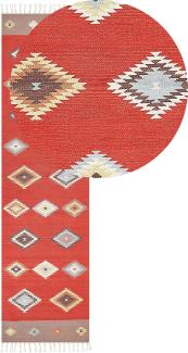 Kelim Teppich Baumwolle mehrfarbig 80 x 300 cm geometrisches Muster Kurzflor LORUT