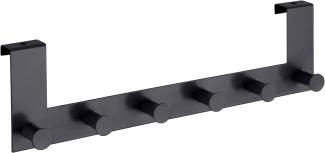 WENKO Türgarderobe Celano, Hakenleiste mit 6 Haken aus lackiertem Stahl für Türfalzstärken bis 2 cm, schwere Qualität, 39 x 11 x 5,5 cm, Schwarz
