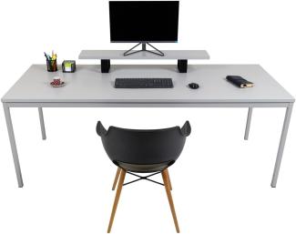 Furni24 Rechteckiger Universaltisch mit laminierter Platte, Metallgestell und verstellbaren Füßen, ideal im Homeoffice als Schreibtisch, Konferenztisch, Computertisch, Esstisch - Grau 200x80x75 cm