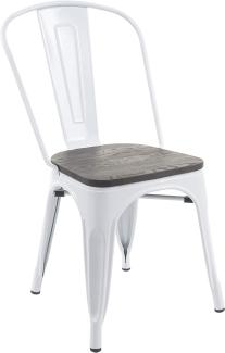 Stuhl HWC-A73 inkl. Holz-Sitzfläche, Bistrostuhl Stapelstuhl, Metall Industriedesign stapelbar ~ weiß